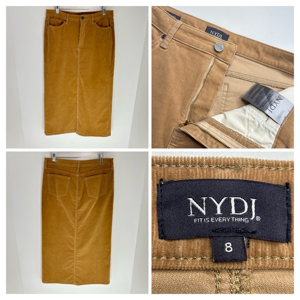 NYDJ High-Rise Maxi Corduroy‎ Skirt Size 8 Boho Hippie Tan Office Festival 33x36